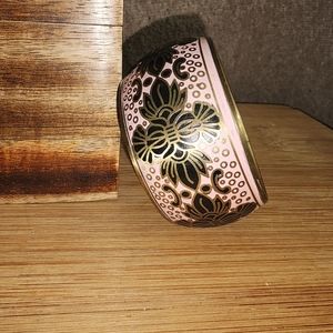 Lovely Wide Brass Pink and Black Enameled Bangle